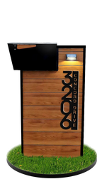 Wooden outdoor sign with address numbers on a grassy base